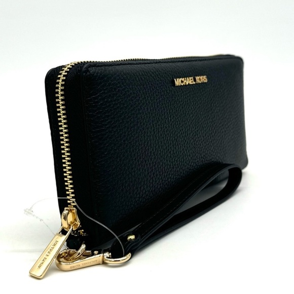 Michael Kors Large Continental Wallet Wristlet Black/Gold - Picture 4 of 10